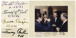 Four Presidents Signed Photo Measuring 14 x 10.75 -- Signed by Ronald Reagan as President in 1986, as Well as Richard Nixon, Gerald Ford and Jimmy Carter